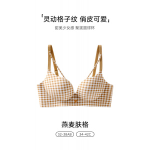 格纹无痕夏季无钢圈内衣女小胸聚拢防下垂收副乳一片式薄款文胸罩