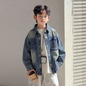 男童春季牛仔外套春秋款2026新款痞帅儿童衬衣童装中大童男孩衬衫