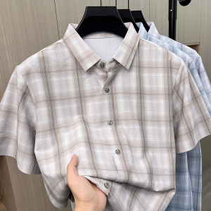 夏季新款男士免烫垂感翻领短袖衬衫商务休闲百搭通勤舒适透气