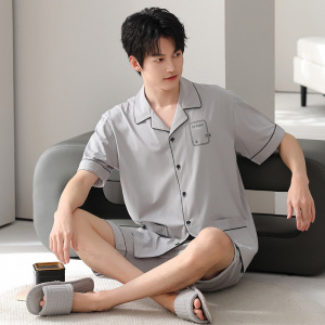 男士纯棉睡衣夏季薄款凉感短袖短裤两件套大码开衫男生家居服套装