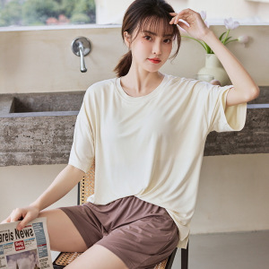 自带胸垫睡衣女士夏款莫代尔短袖套装凉感薄款防凸点家居服两件套