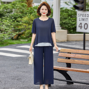 2026年女士休闲两件套妈妈装夏时尚简约中老年人夏装40-60岁短袖