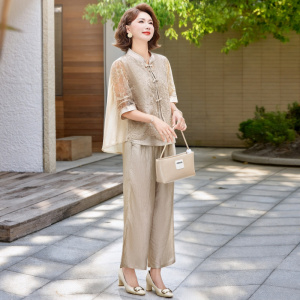 2026年女装休闲套装妈妈装夏天衣服中老年气质两件套时尚简约夏装