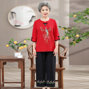 2026年老人家短袖套装奶奶装70岁高龄老奶奶衣服妈妈装两件套中式