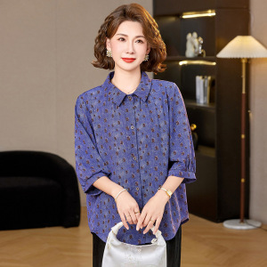大码衬衫款妈妈装小衫时尚中老年女士上衣40-60岁加大加肥夏中袖
