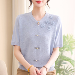 妈妈装时尚夏装衣服中老年女装大码宽松短袖针织衫40-60岁夏款女