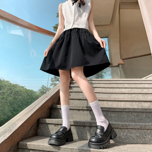 日系藏青色半身裙女春夏薄款2026新款高腰宽松a字半裙小个子短裙