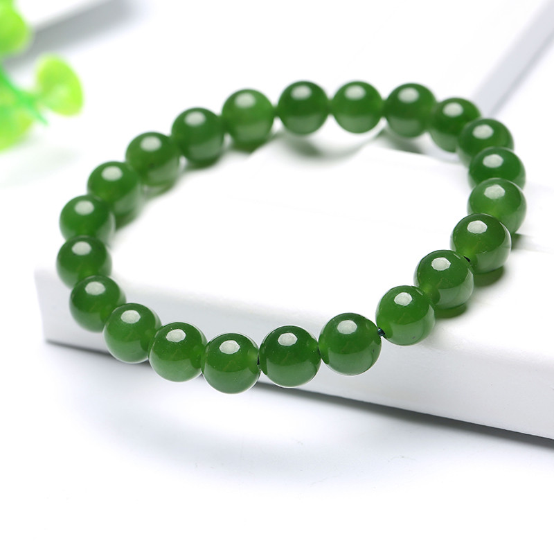 印象眸 和田玉碧玉圆珠手串圆润细滑碧玉珠手链附证书