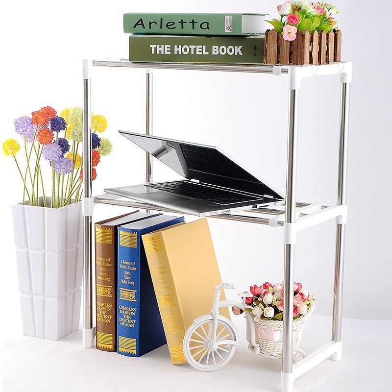 奕辰 双层多功能可伸缩加粗不锈钢伸缩厨房置物架