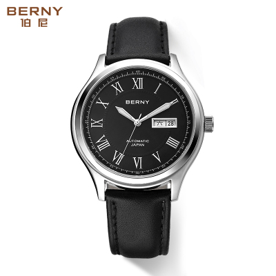 伯尼BERNY手表男士罗马字钉优质皮带自动机械表男AM028