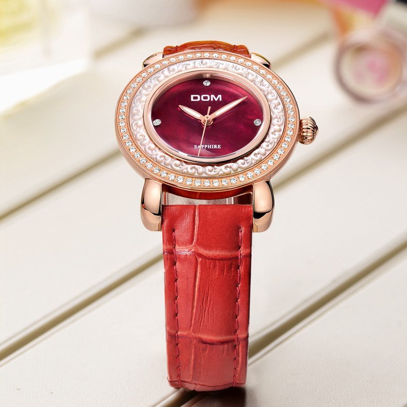 多姆(dom)手表 女式 腕表休闲女表潮流时尚皮带防水镶钻女士手表