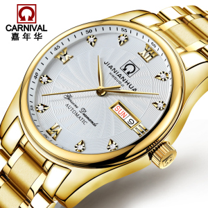 瑞士嘉年华Carnival正品新款手表全自动机械表 男表休闲时尚镶钻间金双日历手表男士防水金属腕表男士表8671