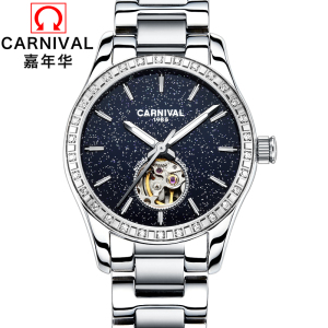 瑞士嘉年华Carnival手表新款女士全自动机械表 女表星空系列简约休闲镂空夜光防水表精钢金属时尚潮流腕表8005