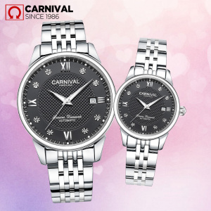 正品瑞士嘉年华carnival时尚情侣表全自动机械表 男女表水钻防水表 夜光手表 休闲时尚一对表8605情侣