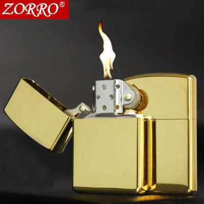 zorro铜壳煤油打火机防风 送礼收藏定制烟具礼品 金冰镜面光板