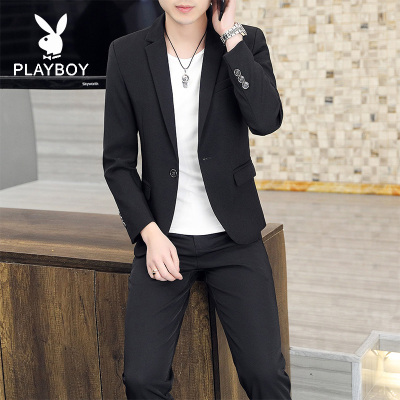 西服套装男士青年两件套纯色薄款西装外套韩版潮流成熟发型师一套PB-KLGG2201
