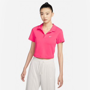 Nike 休闲运动纯色翻领短袖T恤 女款 粉色 DV7885-648