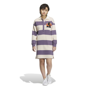 adidas originals三叶草 Sportswear Dress 拼色运动长袖连衣裙 暗灰紫罗兰 IN1061