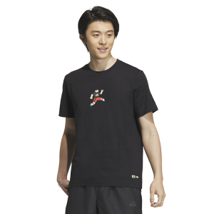 adidas 自在玩家系列 绘画印花运动休闲短袖T恤 男款 黑色 IA8115