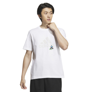 adidas 字母Logo卡通图案印花运动休闲短袖T恤 男款 白色 IA8156