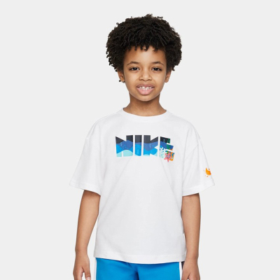 Nike 童装 Coral Reef 字母印花宽松圆领短袖T恤 男童 白色 FQ0635-100