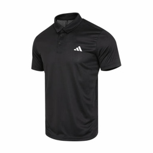 adidas 纯色Logo标识网球运动短袖Polo衫 男款 黑色 HR8730