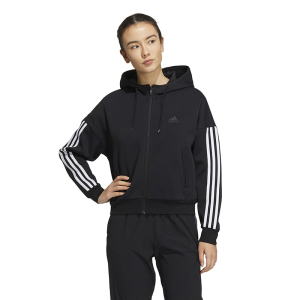 adidas 三条纹Logo印花连帽夹克外套 女款 黑色 HM7046