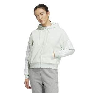 adidas 纯色条纹抽绳连帽夹克外套 女款 绿色 HM7051