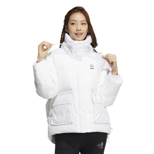 adidas neo W Jkt Dw1 纯色印花小Logo拉链长袖羽绒服 女款 白色 HN2441