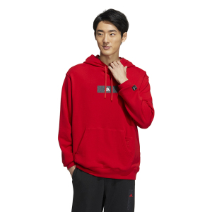 adidas CNY新年款 Cm Gfx Hood Logo印花宽松抽绳连帽长袖卫衣 男款 红色 HZ3036
