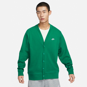 耐克Nike春季新款男针织开衫绿色纯棉休闲叠搭刺绣毛衫FN3899-365
