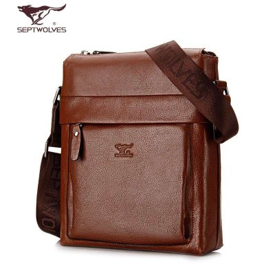 七匹狼(SEPTWOLVES)新款商务休闲男包男式头层牛皮单肩包斜挎包