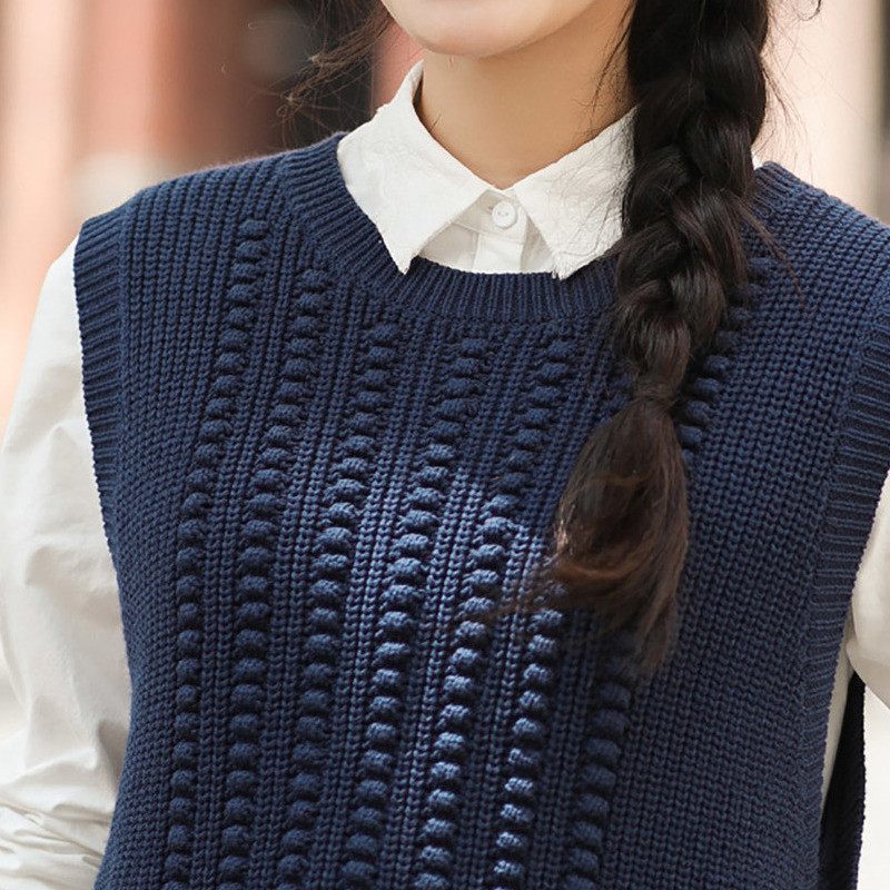 茵曼文艺范百搭圆领无袖粗线毛衣背心女宽松百搭上衣 茵曼(inman)女士