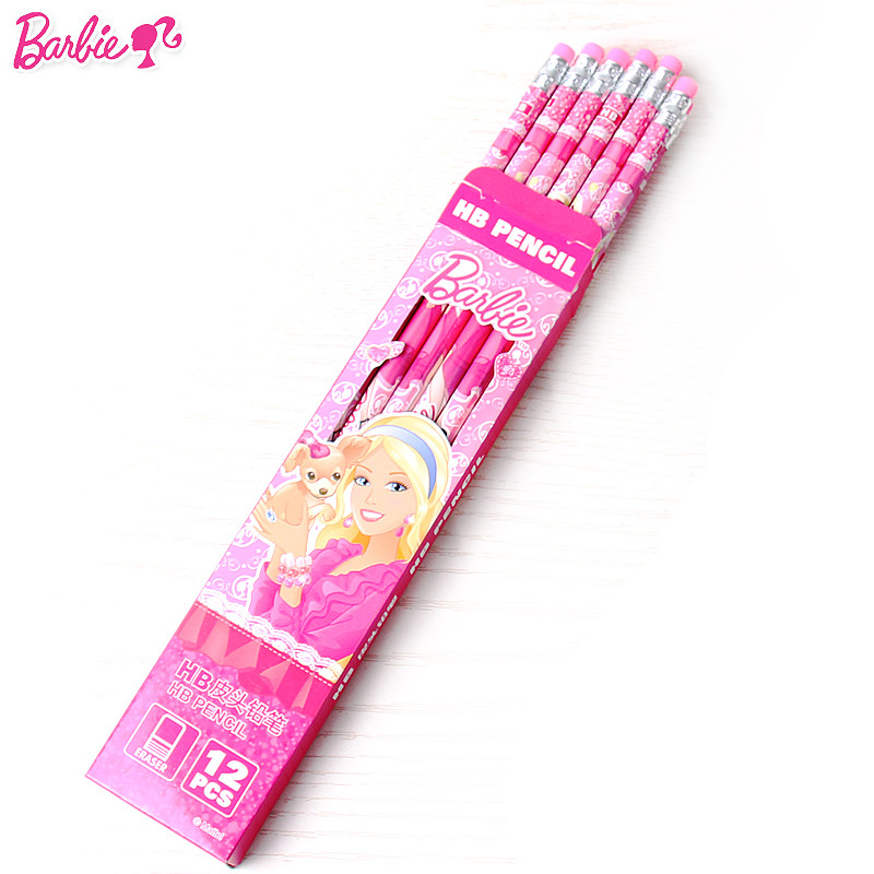 芭比公主铅笔女童12支盒装小学生hb木质皮头铅笔儿童学习用品b8104