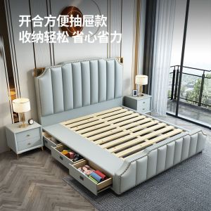 梵宜皮艺床简约主卧双人床1.5米抽屉储物床1.8米意式轻奢皮床婚床