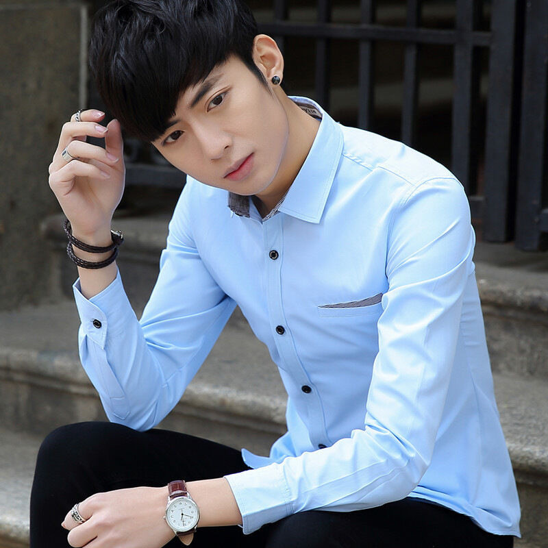 丹杰仕 新款 2017春季新款韩版学生休闲青年男士时尚小翻领个性纯色