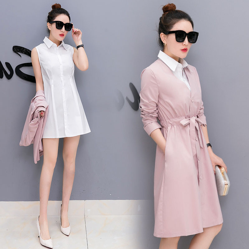 2017春夏季新款韩版女装衬衫两件套连衣裙衣服气质名媛裙子套装潮