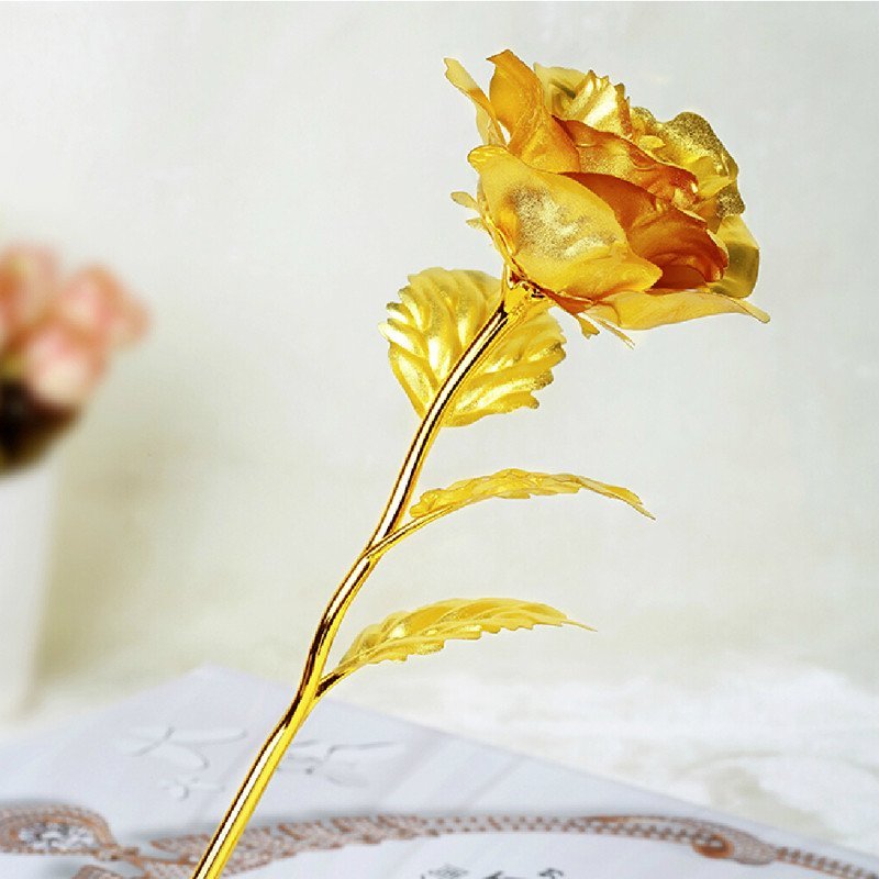 尊爵珠宝 黄金玫瑰花 金箔/黄金摆件/花 七夕情人节礼物