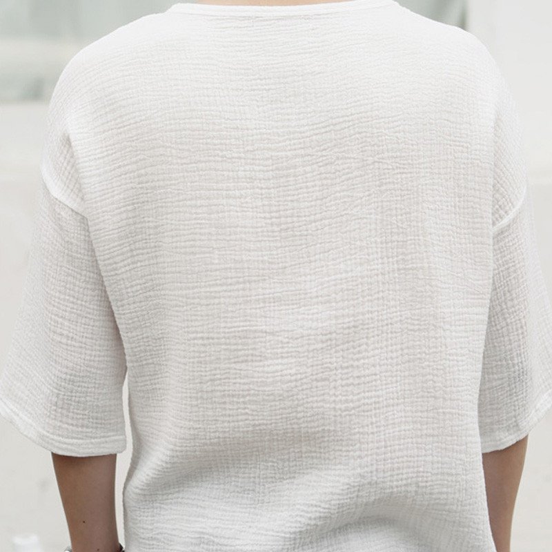 克林科斯 t121p35*夏季新款男士棉麻宽松七7分袖t恤韩版男生休闲体恤