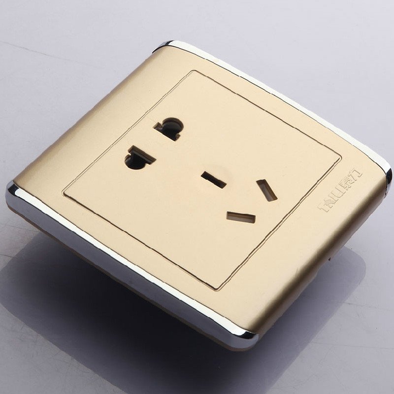 泰力开关插座正品 86型二三插5孔 香槟金五孔墙壁电源面板 金色