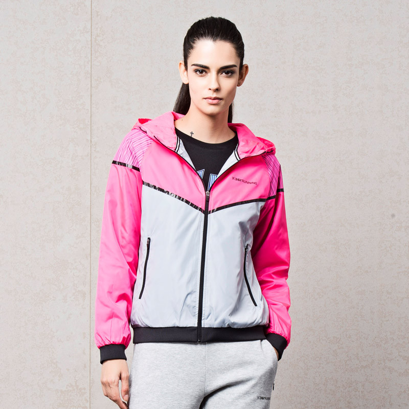 361度女装2017新款秋冬季单夹克361冬季拼接撞色连帽开襟运动外套