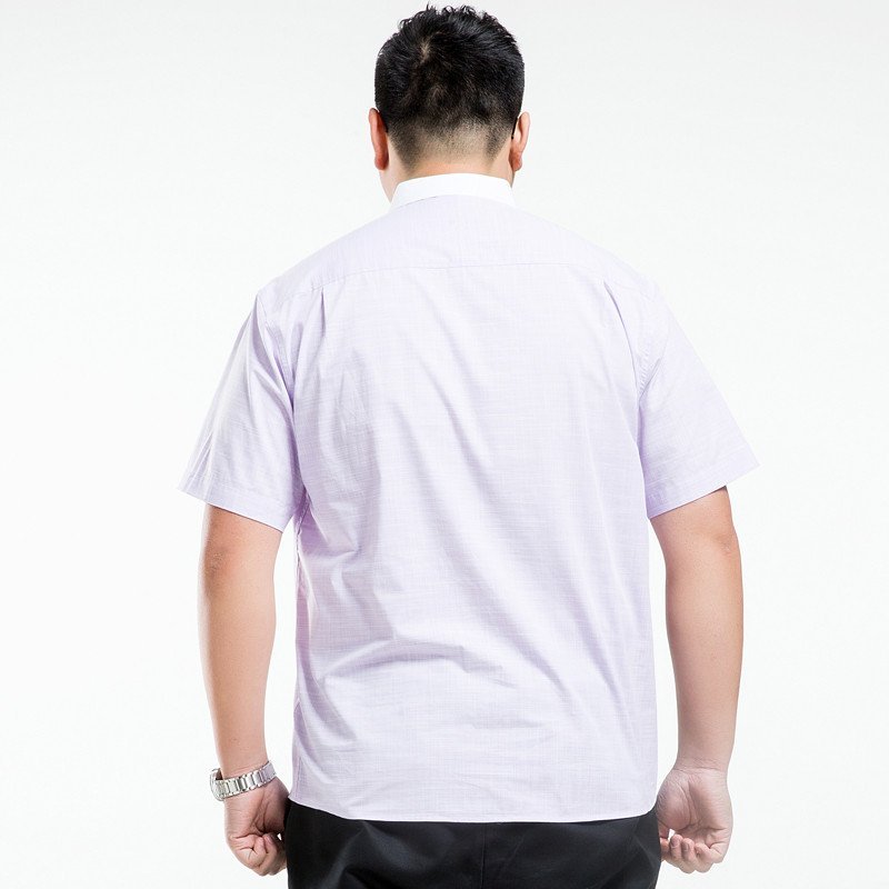 澜驰男士加肥加大休闲短袖衬衣胖子宽松纯色大码衬衫肥佬夏装上衣