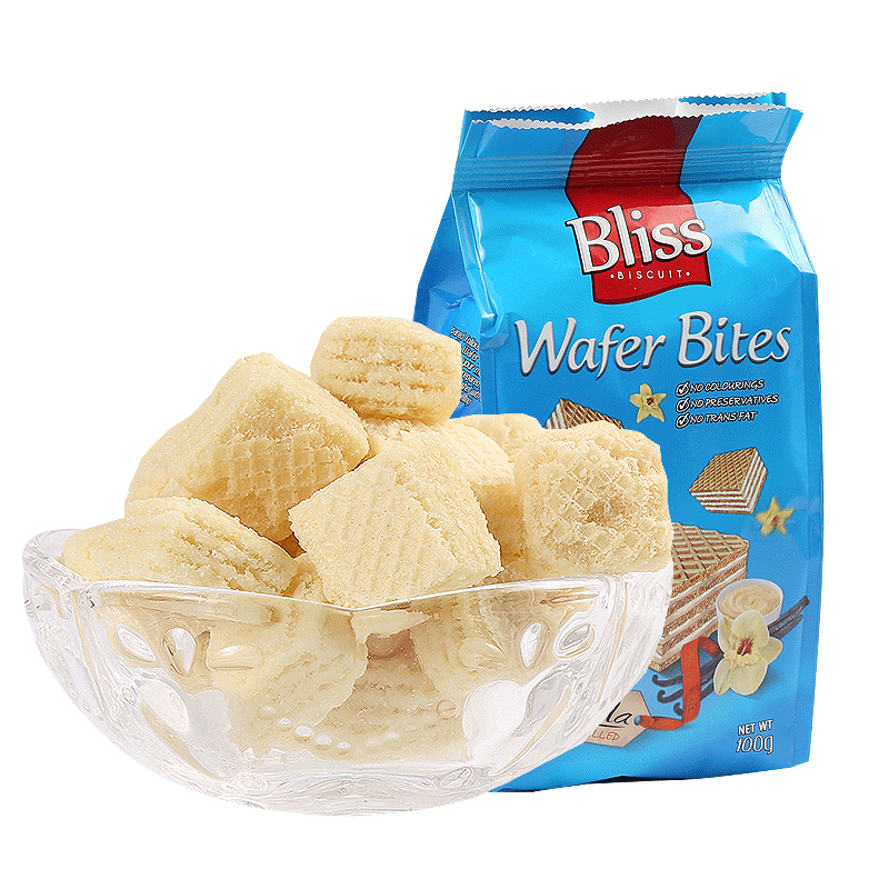 必列斯bliss比丽滋进口夹心威化饼干休闲零食小吃礼包香草味100g迪拜