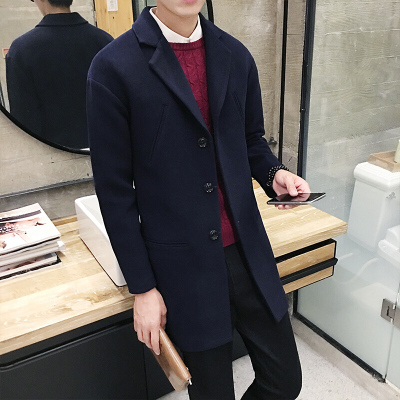 步来褶惠2017冬装男士呢大衣男装韩版中长款呢风衣男呢料加厚外套夏
