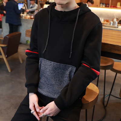 步来褶惠2017秋冬新款青少年男士连帽休闲卫衣男黑色夏