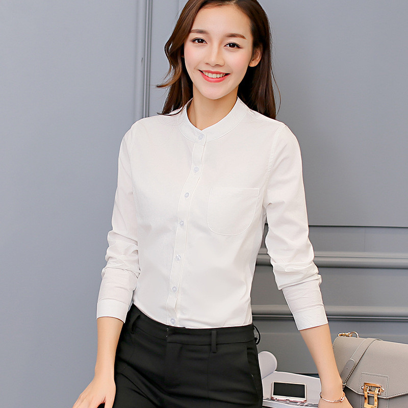 158rx 韩版圆领长袖衬衫职业女士内搭纯棉衬衫女上衣打底