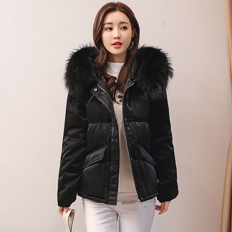 芷臻zhizhen新款冬季韩版超大毛领羽绒服女短款加厚显瘦收腰保暖女士