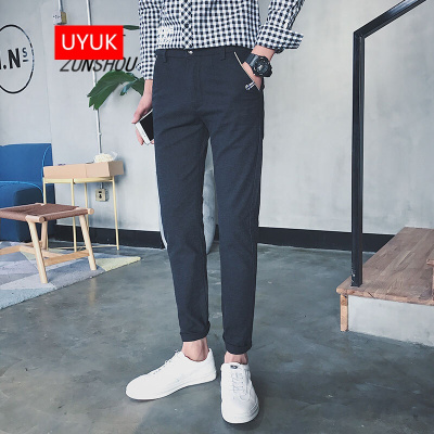 UYUK休闲裤男2017年秋冬新款韩版商务休闲直筒棉麻休闲长裤学生小直筒修身休闲裤男
