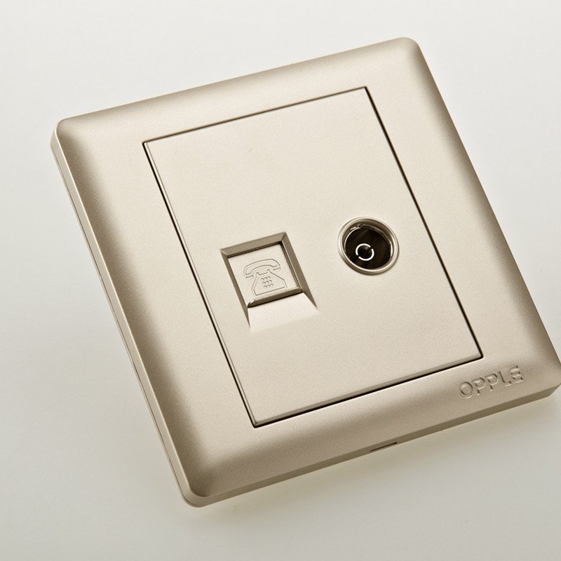 opple欧普照明 86型金色有线电视插口电话插孔插座 电视插电话插座