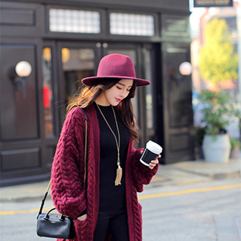 情娇婷2016秋冬新款欧美气质名媛开衫宽松中长款全身麻花针织外套毛衣